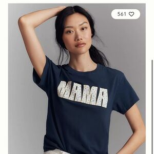 Anthropologie Navy 'MAMA' Short Sleeve Tee